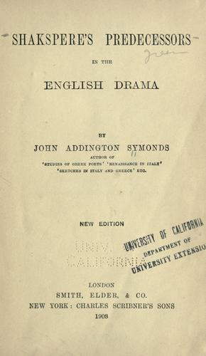 Copertina di Shakspere's predecessors in the English drama