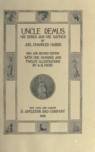 Copertina di Uncle Remus, his songs and his sayings