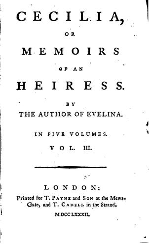 Copertina di Cecilia, or, Memoirs of an heiress