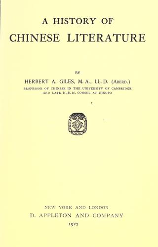 Copertina di A history of Chinese literature