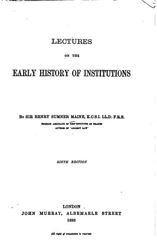 Copertina di Lectures on the early history of institutions