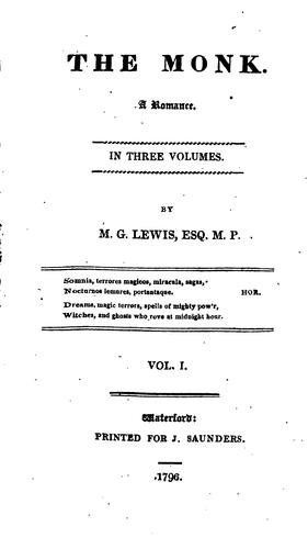Copertina di The Monk: A Romance. In Three Volumes. By M. G. Lewis, ..