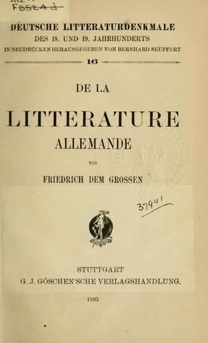 Copertina di De la littérature allemande von Friedrich dem Grossen