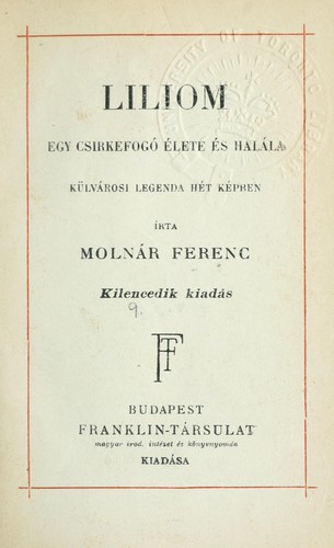 Copertina di Liliom, egy csirkefogó élete és halála