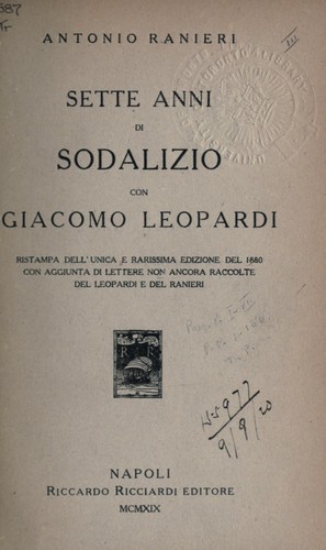 Copertina di Sette anni di Sodalizio con Giacomo Leopardi