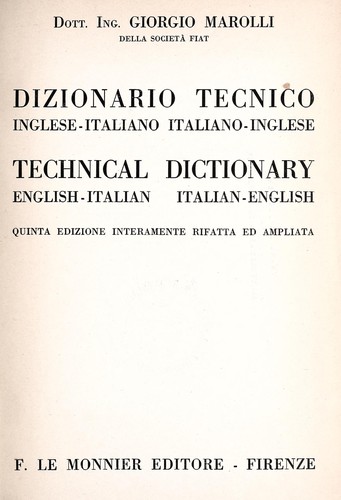 Copertina di Dizionario tecnico inglese-italiano, italiano-inglese