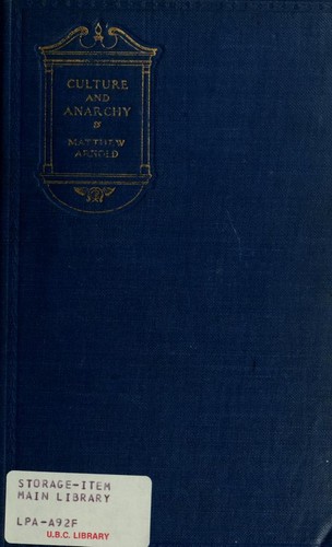 Copertina di Culture and anarchy; an essay in political and social criticism