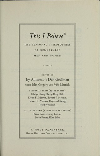 Copertina di This I believe