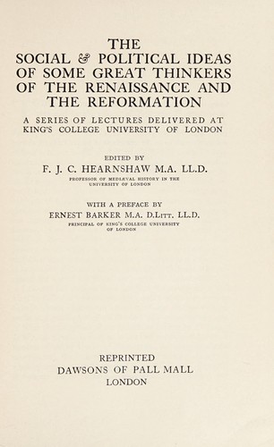 Copertina di The social & political ideas of some great thinkers of the Renaissance and the Reformation