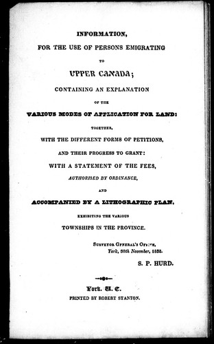 Copertina di Information for the use of persons emigrating to Upper Canada