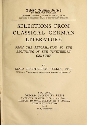 Copertina di Selections from classical German literature