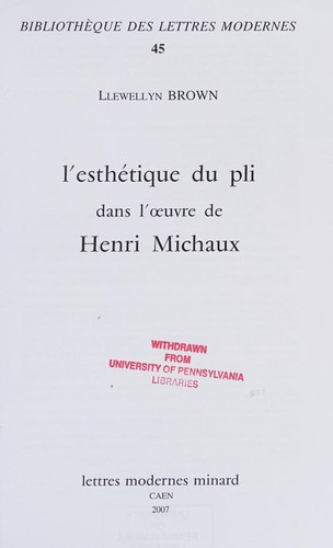 Copertina di L'esthétique du pli dans l'œuvre de Henri Michaux