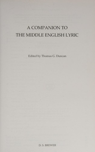 Copertina di A companion to the Middle English lyric