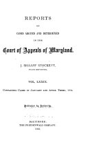 Copertina di Reports of Cases Argued and Adjudged in the Court of Appeals of Maryland